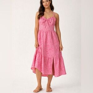 B. Right The Label Pink Floral Jacquard Midi Dress Bustier Tie Front NWT Small